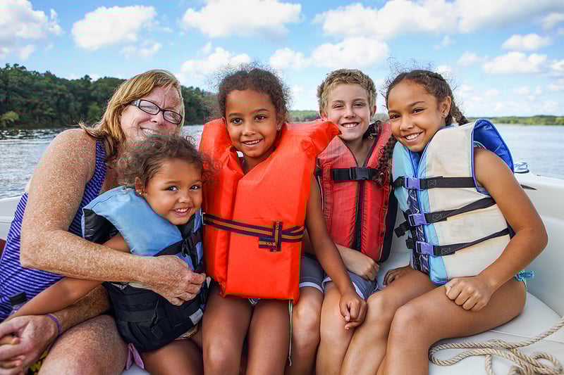 Family wearing life jackets