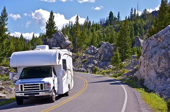 RV driving through Yellowstone