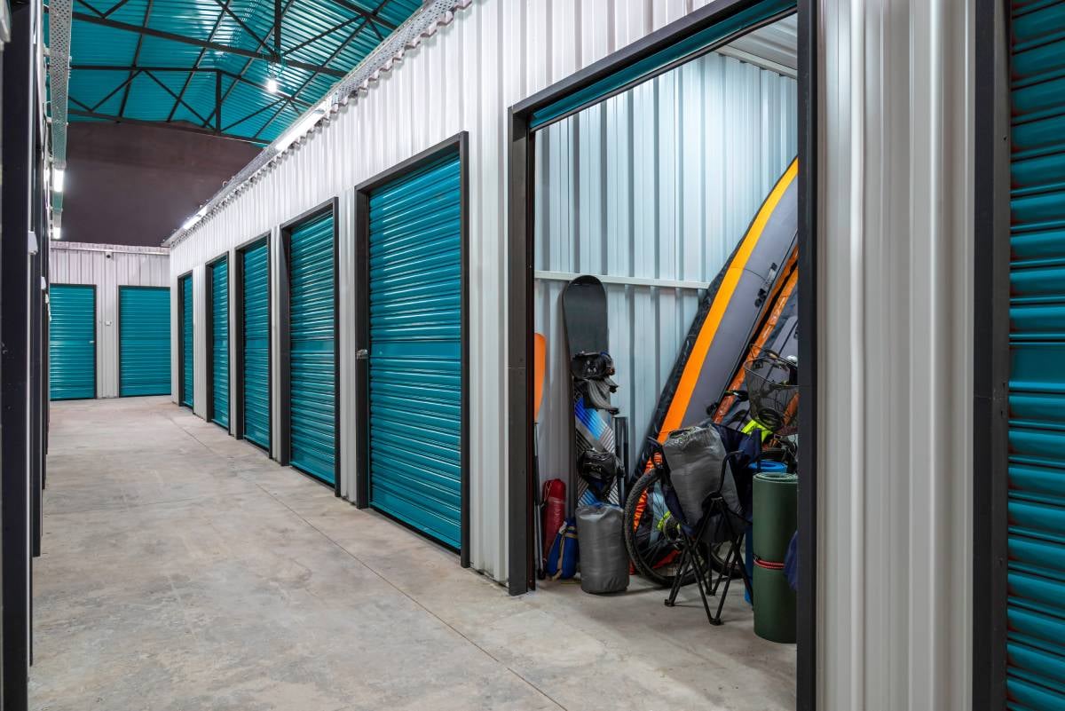 Open self storage unit with outdoor equipment 