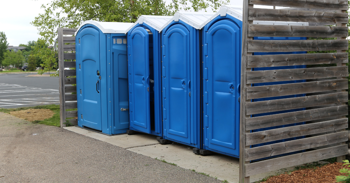 Portable bathrooms lined up